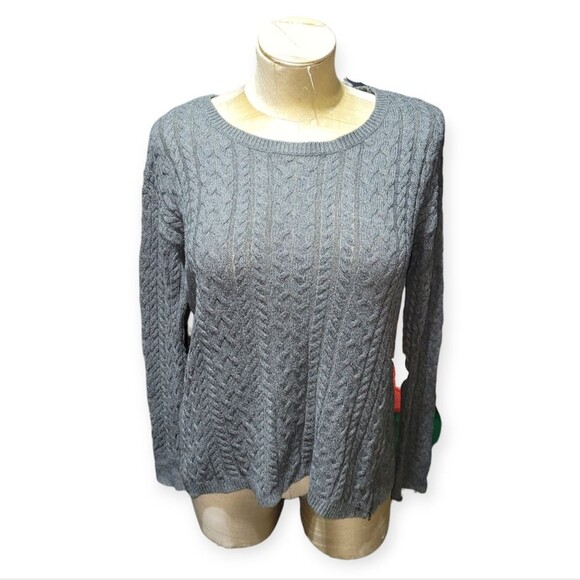 American Eagle Women's Cable Knit Sweater Size Large Gray Pullover Side Zippers - Picture 1 of 5